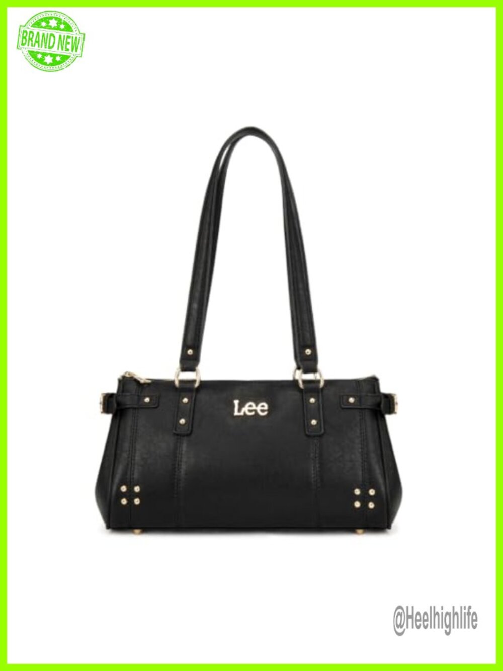 Vegan Leather Studded Satchel Shoulder Bag Zip Top Medium Purse